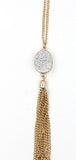 Oval Resin Druzy Long Chain Tassel Necklace