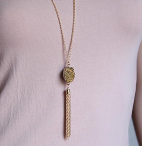 Oval Resin Druzy Long Chain Tassel Necklace