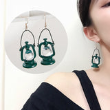 Cute  Lamp Drop Earrings Dark Green