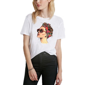 2018 Summer Vogue Girl print Women T shirt Casual Short sleeve O-neck T-Shirt Fashion White Tee Shirt Camiseta Feminina