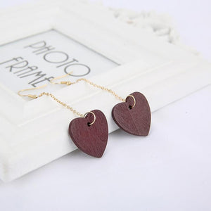 Wood Love Heart Drop Earrings
