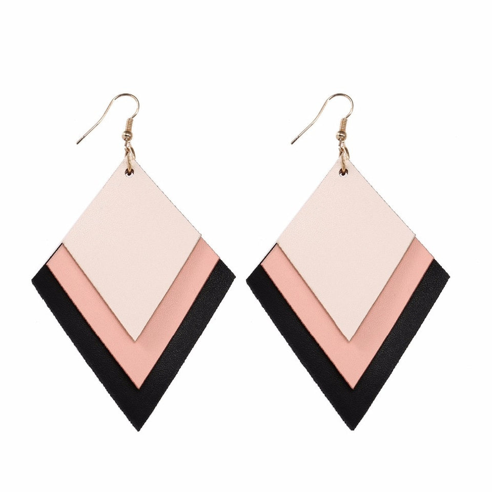 three layer Leather Earrings