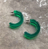 Dark Green Geometric Round Big Circle Acrylic Statement Earrings