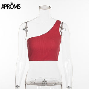 Aproms One Shoulder Cropped Tank Top