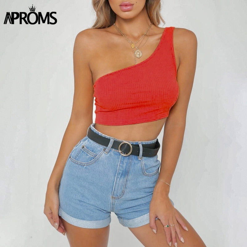 Aproms One Shoulder Cropped Tank Top