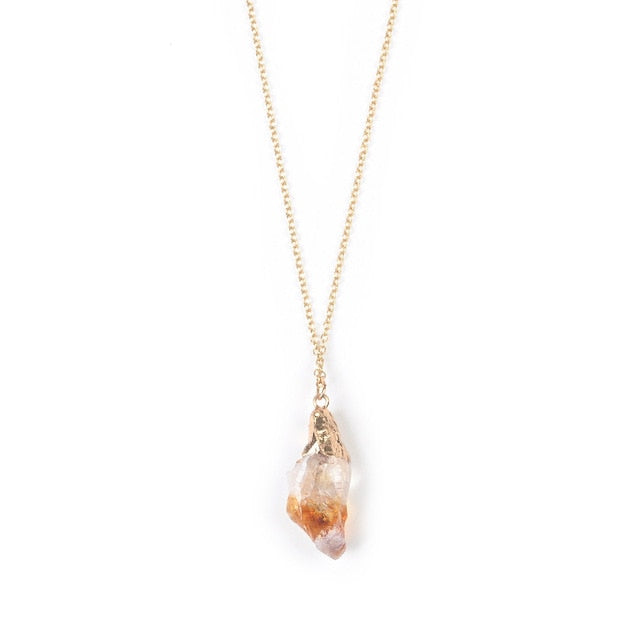 Artilady long pendant  big raw crystal necklace