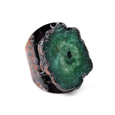Bojiu Natural Druzy Stone Ring  Adjustable Size