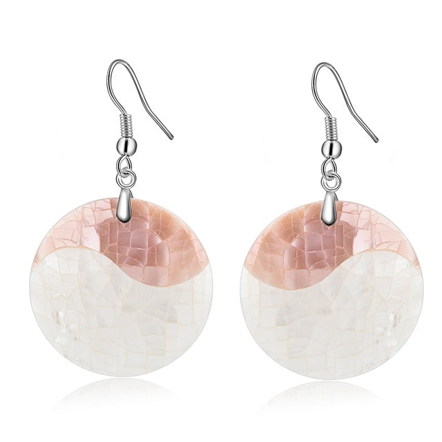 Retro Style Abalone Shell Splice Round Earrings