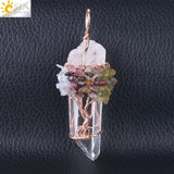 Natural Crystal Tree of Life Rose Gold Color Handmade Wire Wrapped  Necklace