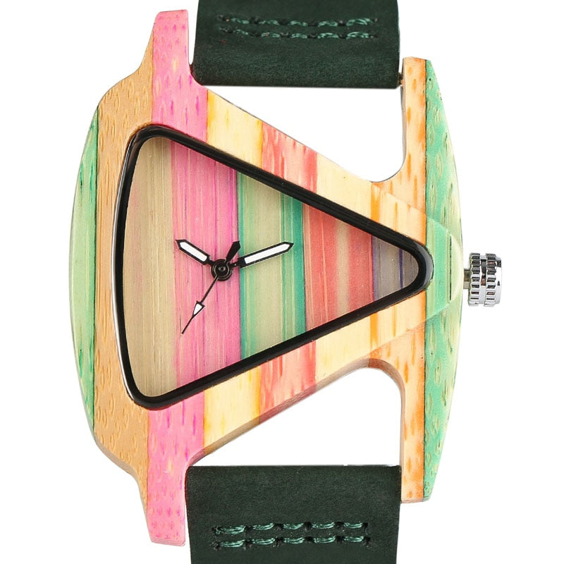 Wooden Triangle Hollow Quartz Wristwatch