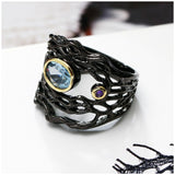 Neo-Gothic Series Hollow Sea Blue Zirconia Vintage Ring