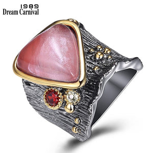 Water Melon Color Stone Triangle Shape gothic ring