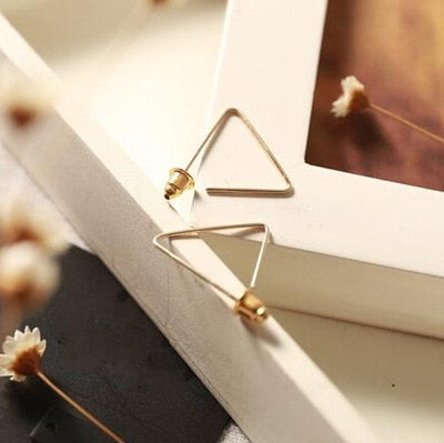 European Gold Silver &amp; Black Color Alloy Open Triangle Stud Earrings
