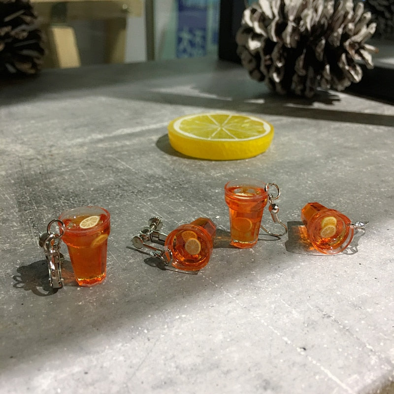 Unique Drink Earrings 3D Lemon Tea