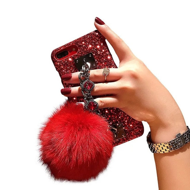 Luxury Bling Gem Bracelet  Fox Fur Ball Cover For iPhone