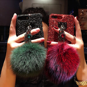 Luxury Bling Gem Bracelet  Fox Fur Ball Cover For iPhone