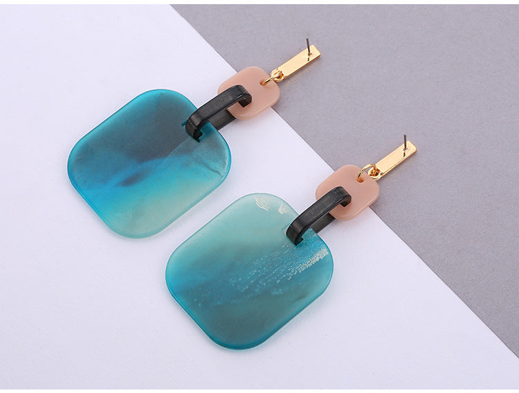 Large Square Blue Acrylic Acetic Acid Drop Dangle Earrings