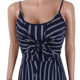 Summer New Blue Bodycon Backless Stripe Jumpsuit