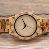 BOBO BIRD Rose Pattern Bamboo Watch