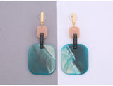 Large Square Blue Acrylic Acetic Acid Drop Dangle Earrings