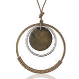 Handmade Circle &amp; Wood Long Necklace