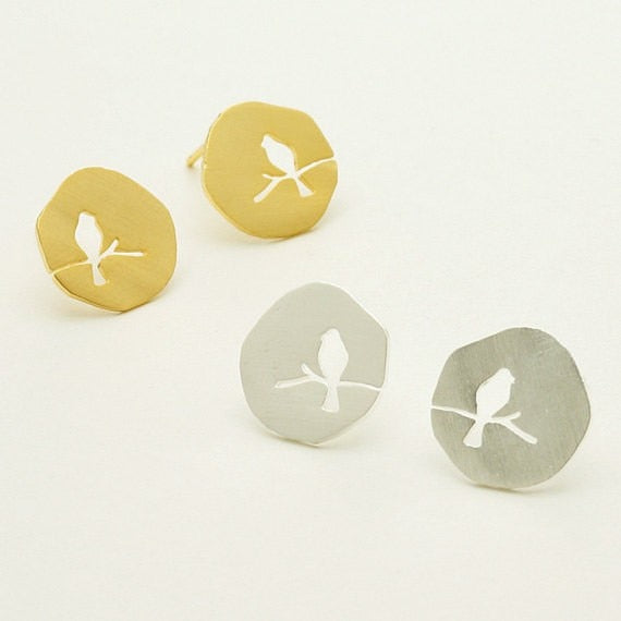 Classic Hollow Vintage Animal Bird On A Branch Stud Earring