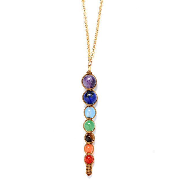 Multicolor Lava 7 Chakra Healing Balance Beads Necklace