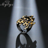 Mytys Geometric Branch Design Half Finger Ring Black Gun Yellow Gold