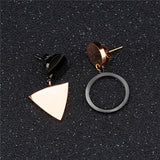 Stainless Steel Earrings Black/Rose Gold Color Triangle Circle