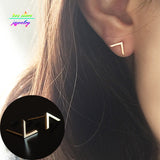 New Charm Minimalist Gold Tone Cut  V Stud Earrings
