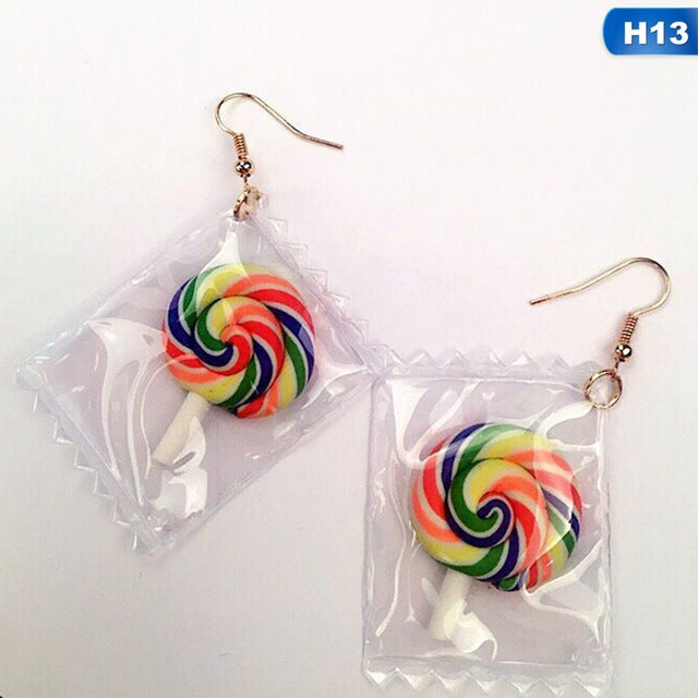 Fun Candy Color Transparent Lollipop Earrings