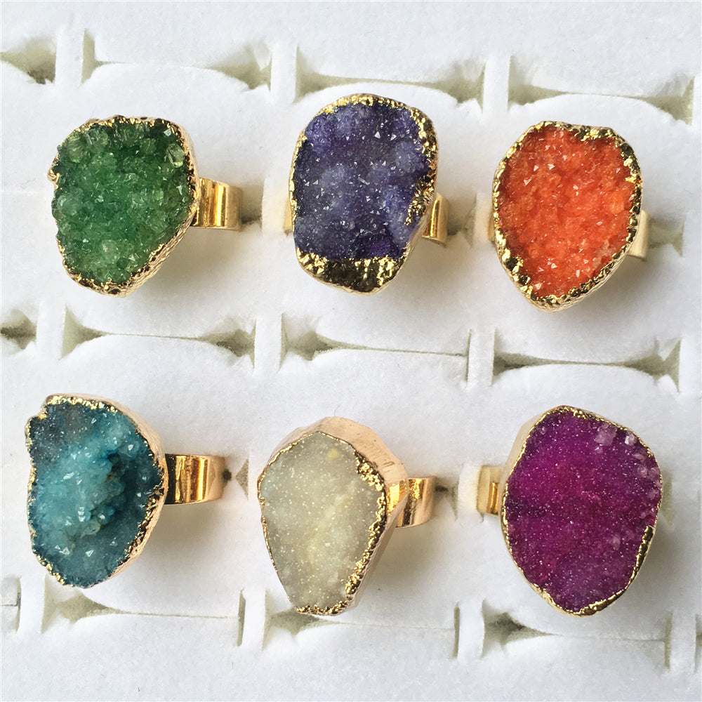 Natural  Drusy Agates Stone Rings fun and resizable