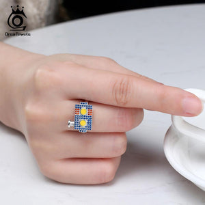 ORSA JEWELS Female Adjustable Rings New Arrival Cartoon Robot Style AAA Blue and Red Zirconia