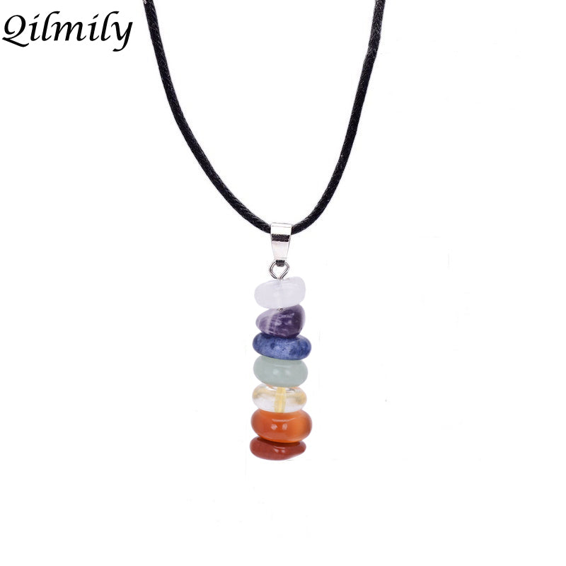 Qilmily 7 Chakra Natural Stone Crystal Pendant Necklace