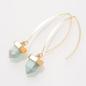 U shape turquoises blue natural stone gold dangle earrings