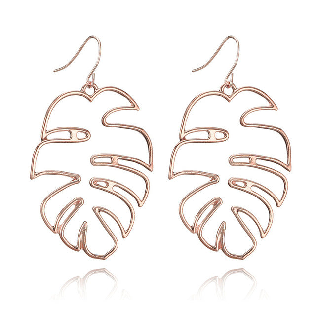 Rose Gold Hollowed Out Leaves Earrings