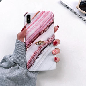 SUYACS With Finger Ring &amp; Kickstand Marble Case For iPhone
