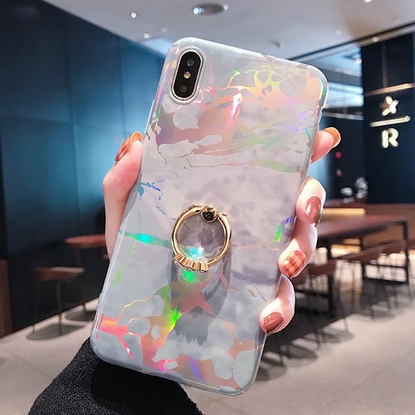 SUYACS With Finger Ring &amp; Kickstand Marble Case For iPhone