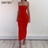 Sibybo Spaghetti Strap Backless Maxi  Bodycon Dress