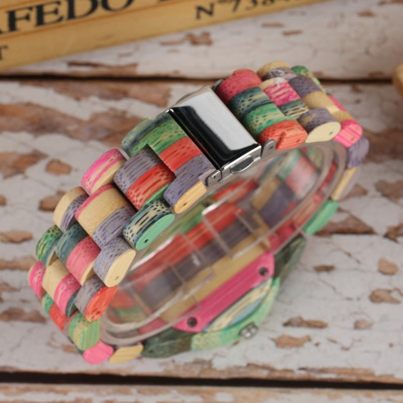 Quartz Full Bamboo Wooden Candy Colors Watch