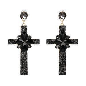 Vintage Boho Crystal Cross Drop Earrings