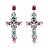 Vintage Boho Crystal Cross Drop Earrings