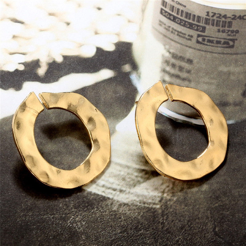 Gold Twisted Irregular Curved Circle  Earrings