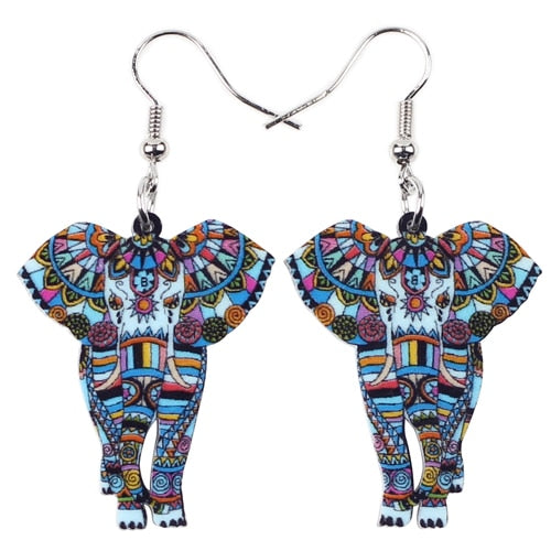 Dangle Big Long Elephant Earrings