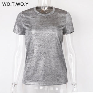 Silver Shiny Lurex Knitted T Shirt