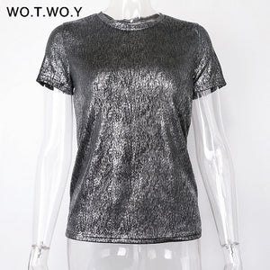 Silver Shiny Lurex Knitted T Shirt