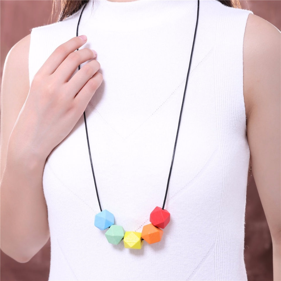 long  candy rope wooden beads pendant