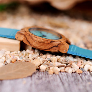 BOBO BIRD Lovers'  Wooden Watch Turquoise Blue