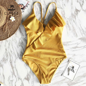 CUPSHE Happy Ending Yellow Solid One-piece Swimsuit